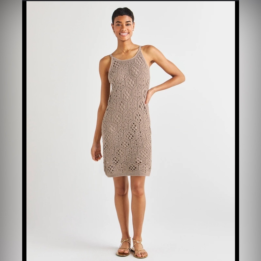 Splendid Eden Crochet Sweater Dress Beige Boho Beach Vacation Dress Size S NWT - Picture 6 of 6